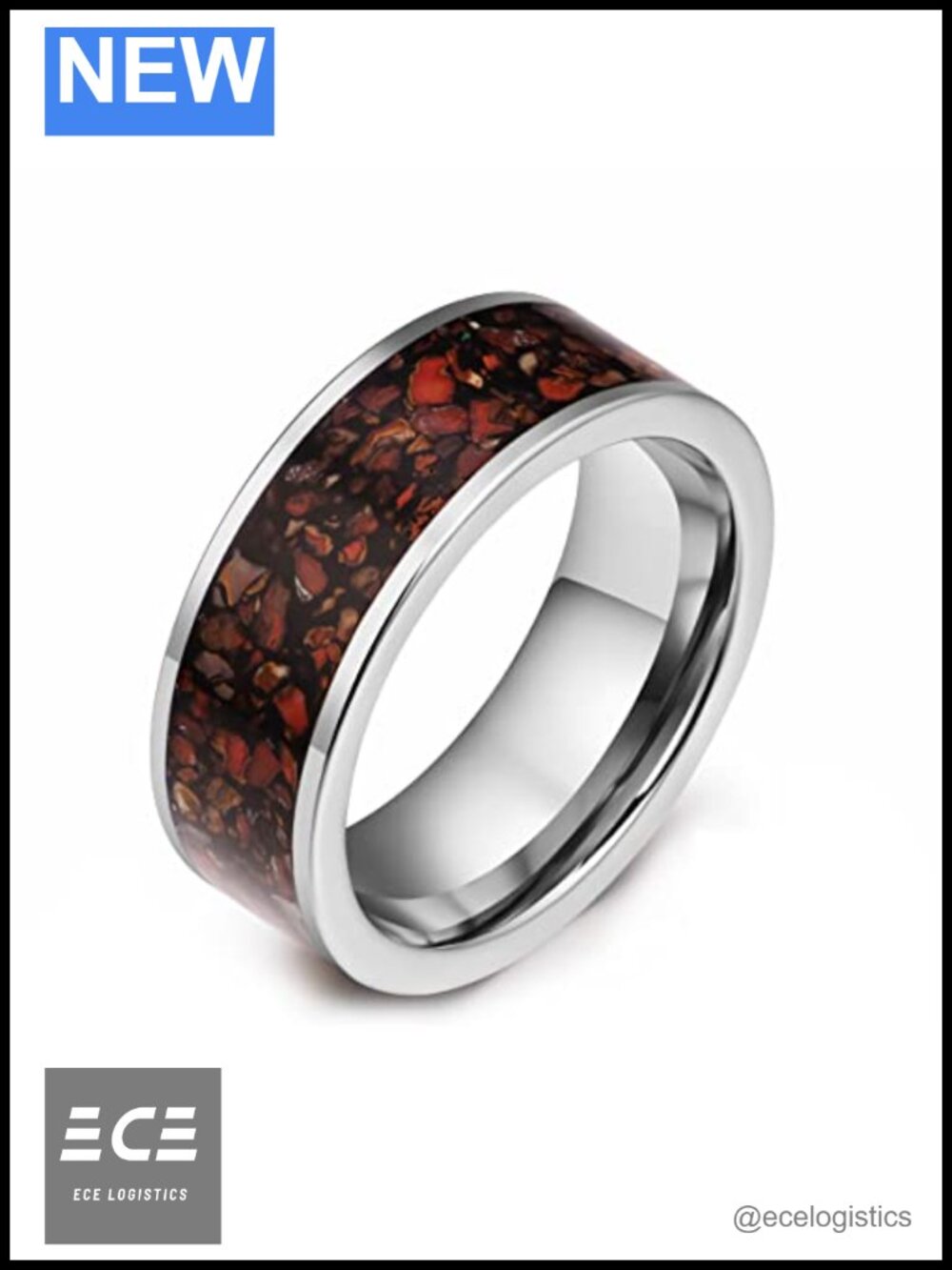 Tungsten Carbide Wedding Band Dinosaur Bone Inlay Comfort Fit Promise Ring